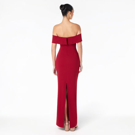 Vestido Largo Rojo Off Shoulder Sirena