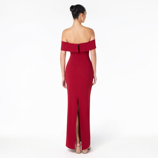 Vestido Largo Rojo Off Shoulder Sirena
