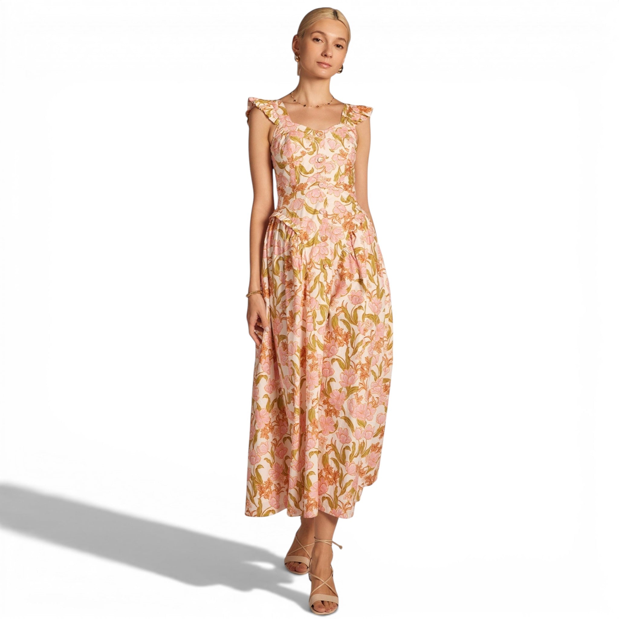Vestido Midi Floral con Botones