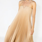 Vestido Largo Strapless Plisado Champagne