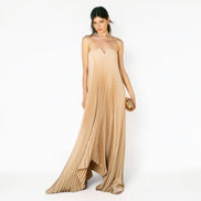 Vestido Largo Strapless Plisado Champagne