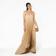 Vestido Largo Strapless Plisado Champagne