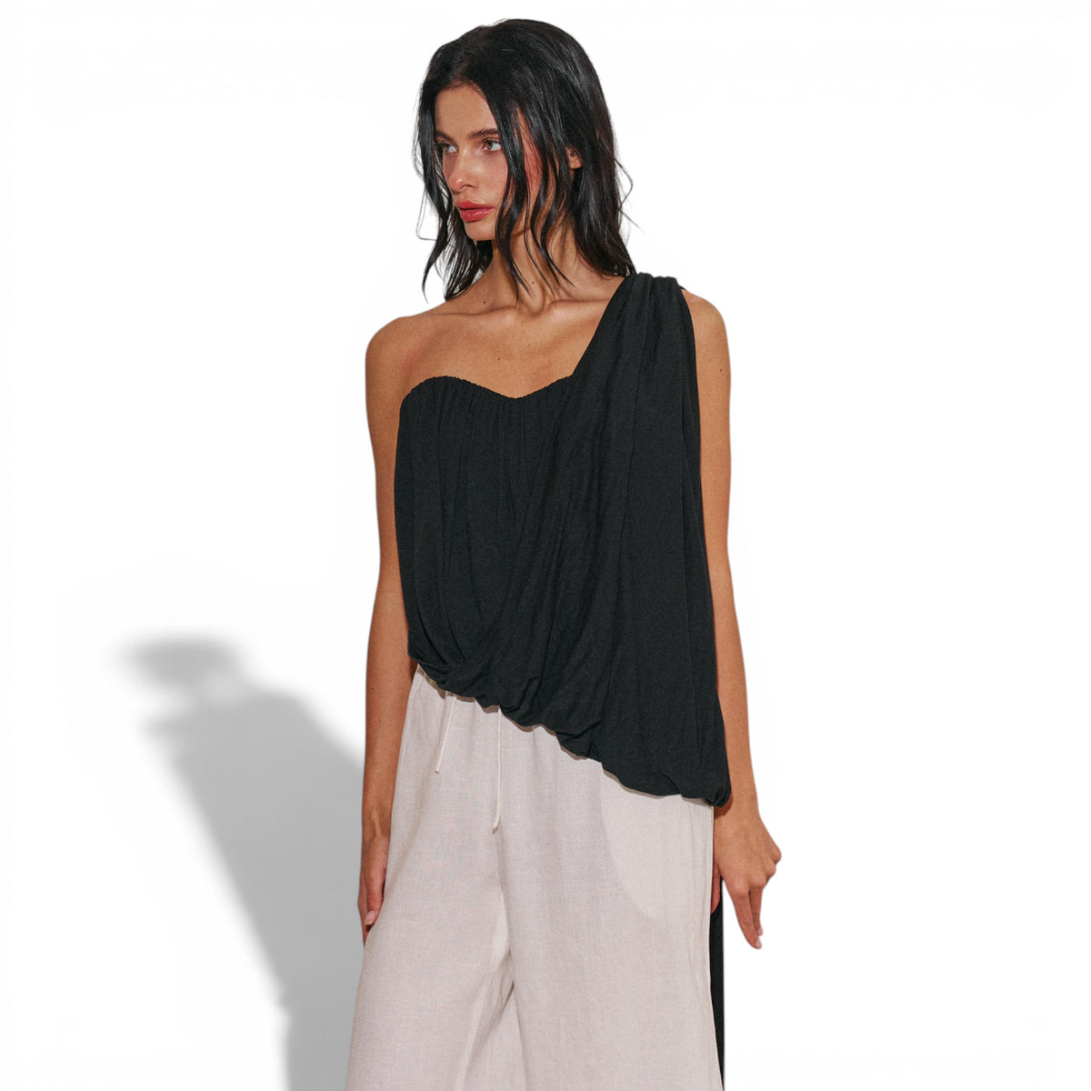 Top Strapless Negro con Drapeado para Conjunto