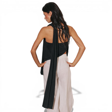 Top Strapless Negro con Drapeado para Conjunto