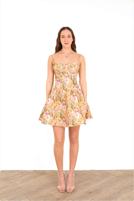 Vestido corto de jacquard floral para fiesta