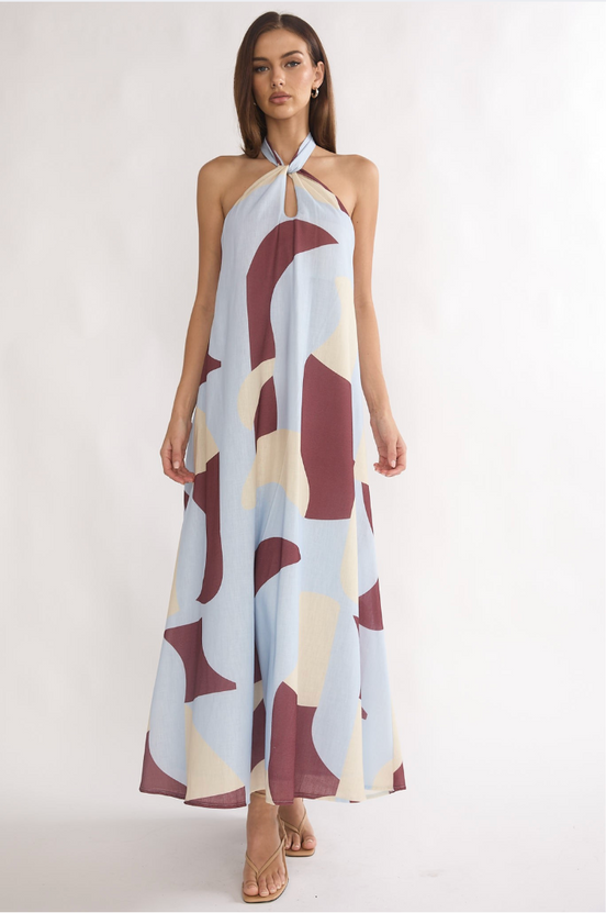 Vestido largo estampado con halter para boda de día