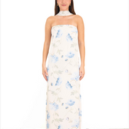 Vestido largo floral marfil strapless para boda