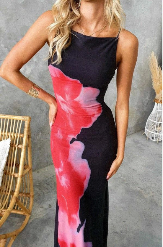 Vestido largo negro floral para fiesta de noche