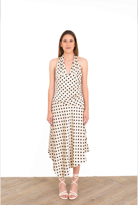 Vestido midi de puntos con halter para bautizo
