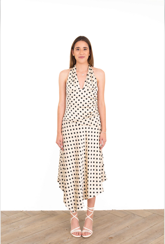 Vestido midi de puntos con halter para bautizo