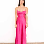 Vestido midi de satín fucsia con espalda cruzada para fiesta