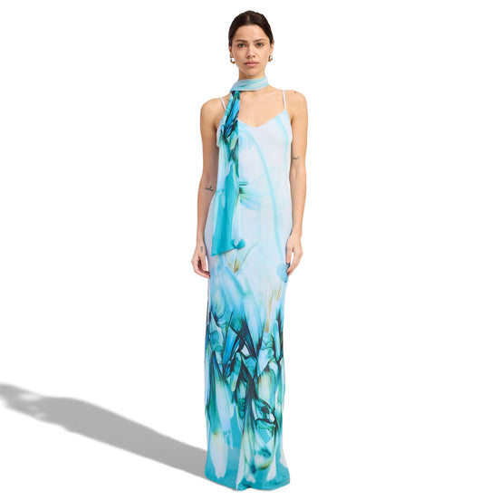 Vestido largo azul de mesh