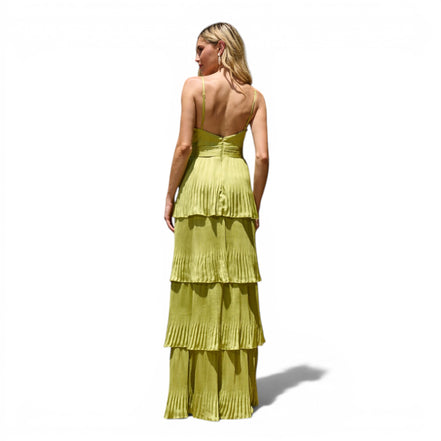 Vestido Largo Lima con Escote V Profundo y Capas
