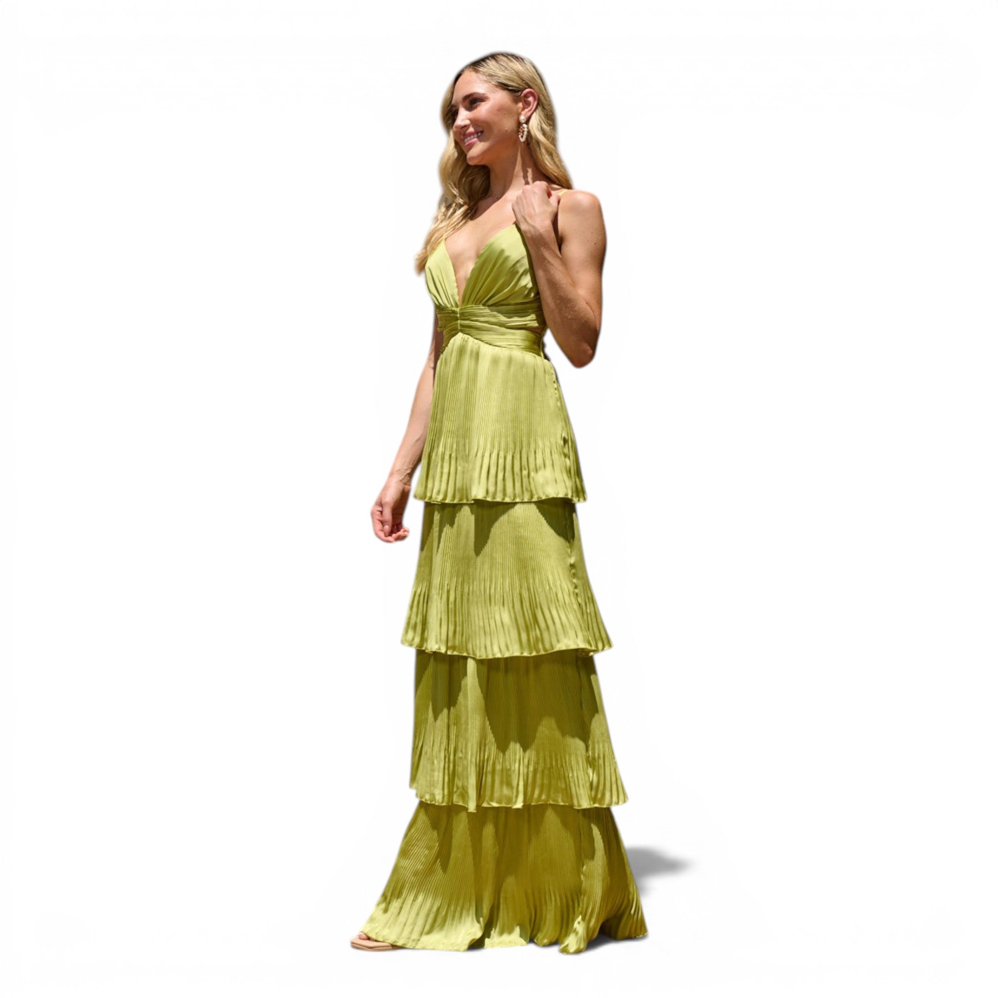 Vestido Largo Lima con Escote V Profundo y Capas