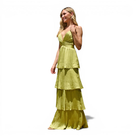 Vestido Largo Lima con Escote V Profundo y Capas