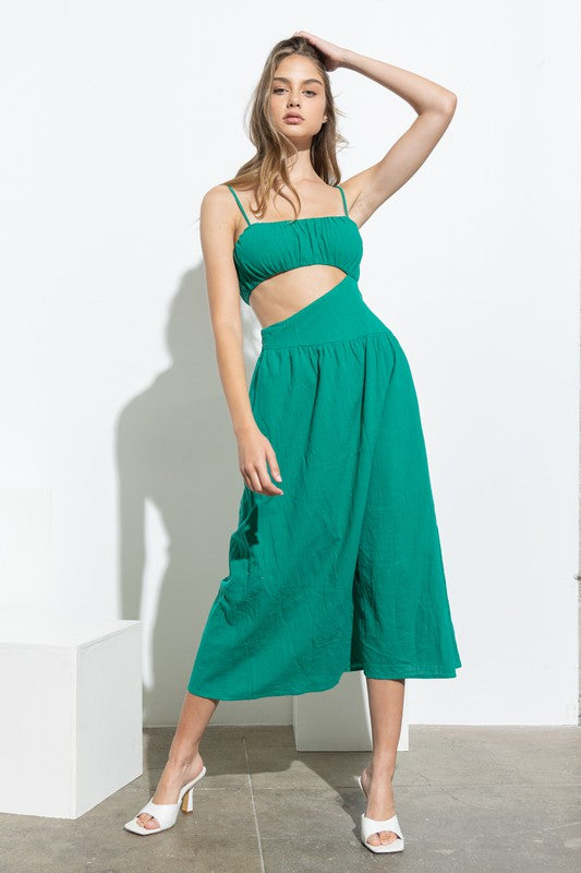 Green Linen Cut Dress