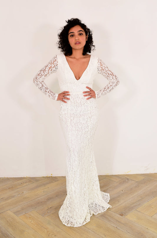 White Bridal Long Lace Dress